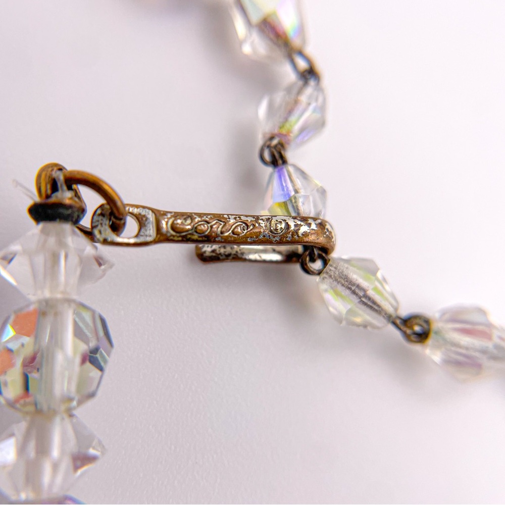 Vintage Coro 1950’s Clear Aurora Borealis AB Faceted Crystal Choker Necklace - Picture 8 of 9